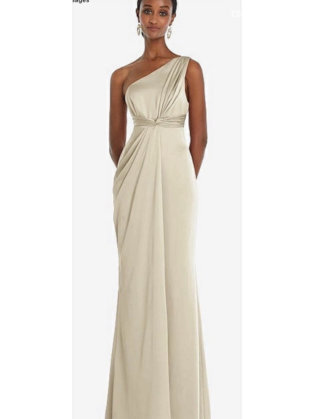 Dessy Collection One-Shoulder Satin Gown in Champagne Beige - Picture 3 of 7
